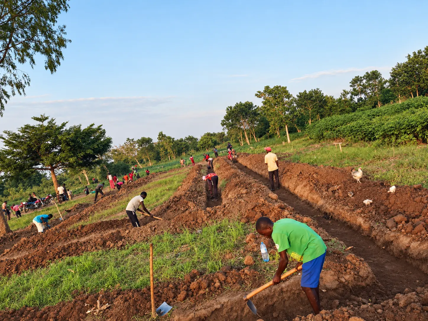 Community members digging the foundation trenches for Heritage House